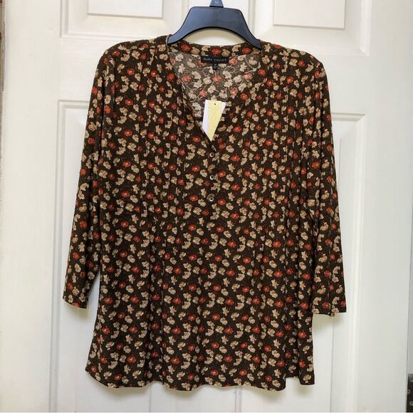 NAPA VALLEY WOMENS TOPS PLUS SIZE 2X PULLON 3 BUTTONS FRONT 3/4 SLEEVES FLORAL - Picture 2 of 8